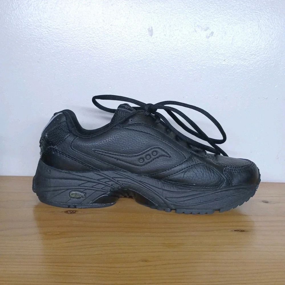 Saucony Women's‎ 7.5 W Grid Omni Walker Running Shoes Sneaker Black Leather Wide